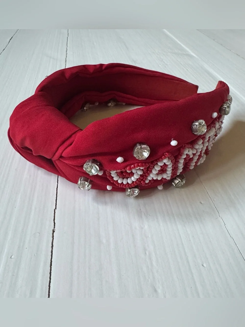 Red “GAMEDAY” Beaded Rhinestone Knotted Headband | Football Game Day